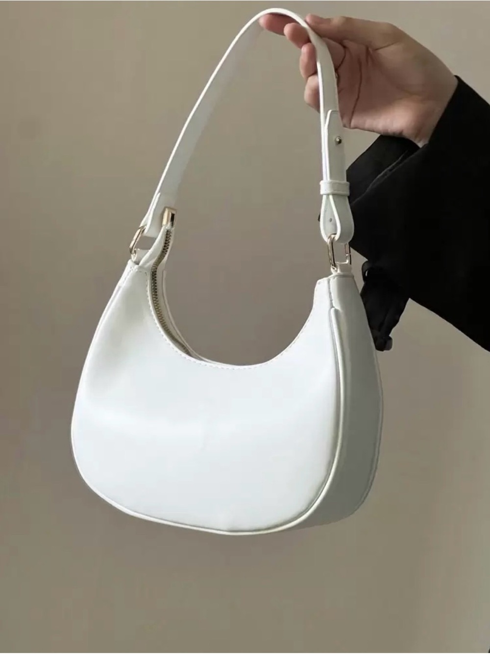 SHEIN White Crescent Shoulder Bag with Gold Hardware